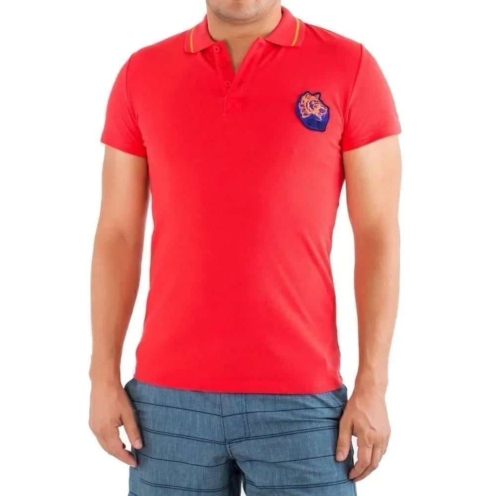 New Just Cavalli Men XXS US/EU 44 Red Tiger Embroidery Classic Polo Shirt Tee - Picture 2 of 5